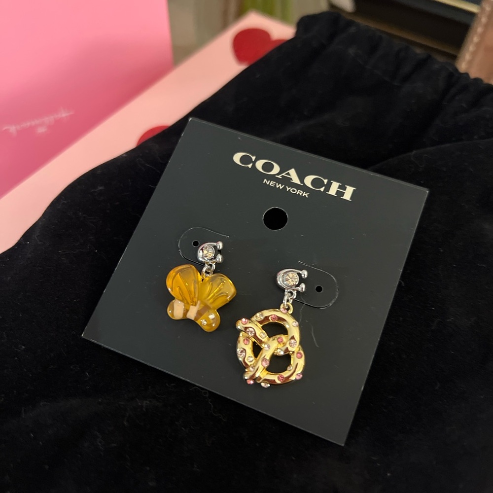 Coach Bumble Bee Pretzel Mismatch Earrings